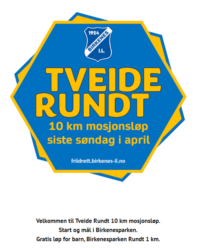 Friidretten inviterer til TVEIDE RUNDT søndag 27.april. Meld deg på nå!